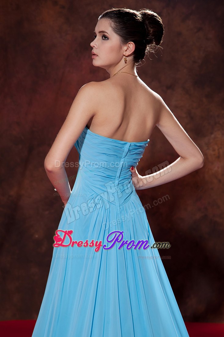 Lovely Aqua Blue Empire Strapless Evening Dress Court Tain Ruches