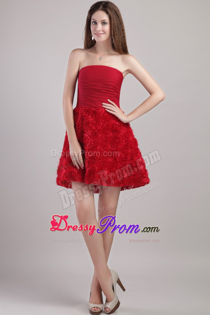 Beautiful Strapless Rollong Flower Short A-line Prom Dress