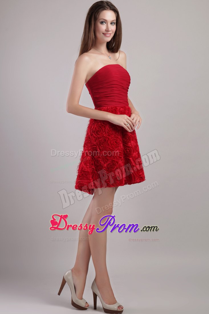 Beautiful Strapless Rollong Flower Short A-line Prom Dress
