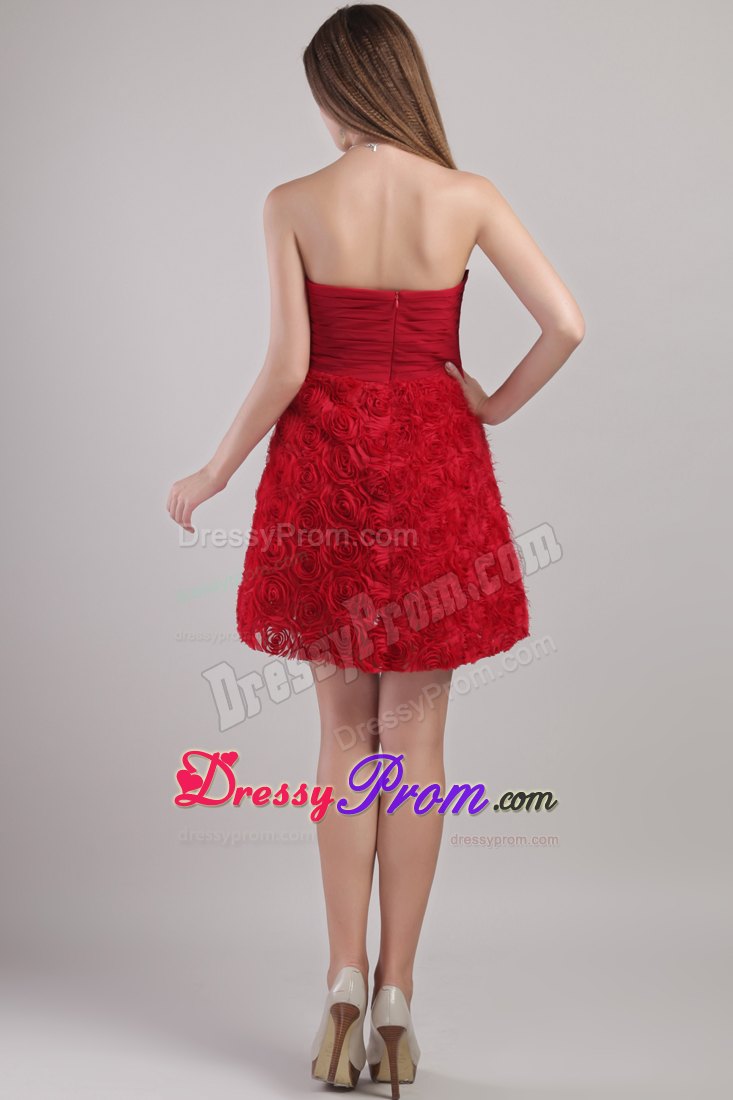 Beautiful Strapless Rollong Flower Short A-line Prom Dress