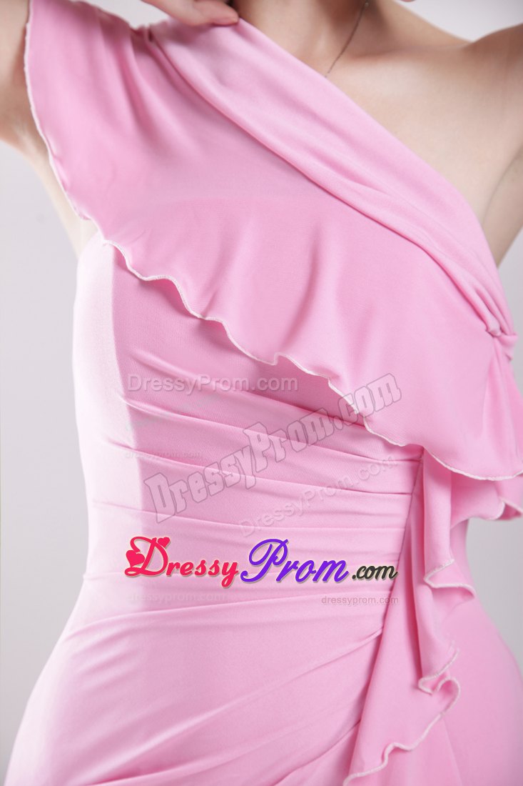 Column Unique One Shoulder Mini-length Chiffon Ruch Cocktail Dress