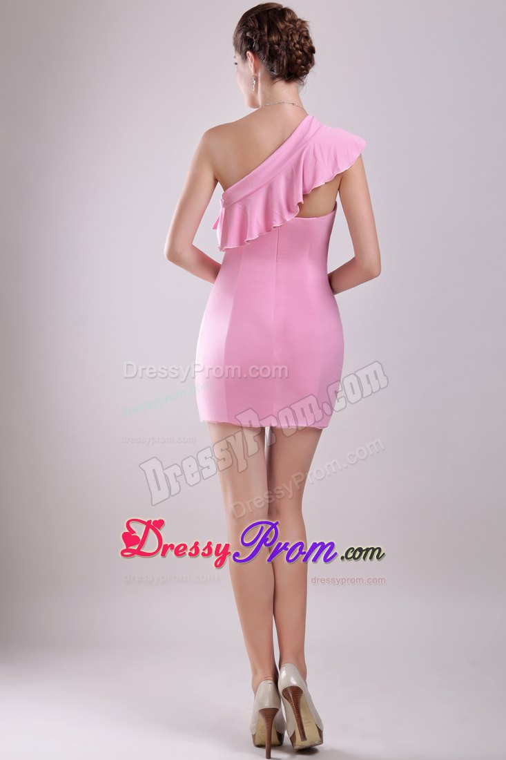 Column Unique One Shoulder Mini-length Chiffon Ruch Cocktail Dress