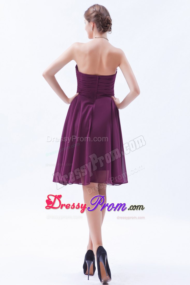 A-line Strapless Dark Purple Chiffon Prom Graduation Dress with Appliques
