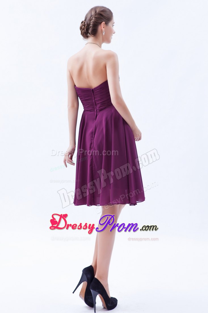 A-line Strapless Dark Purple Chiffon Prom Graduation Dress with Appliques