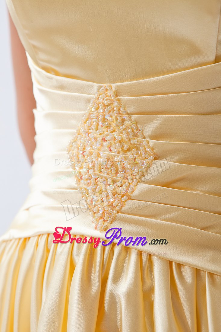 Short Sleeves Scoop Taffeta Floor-length Prom Dress in Champagne