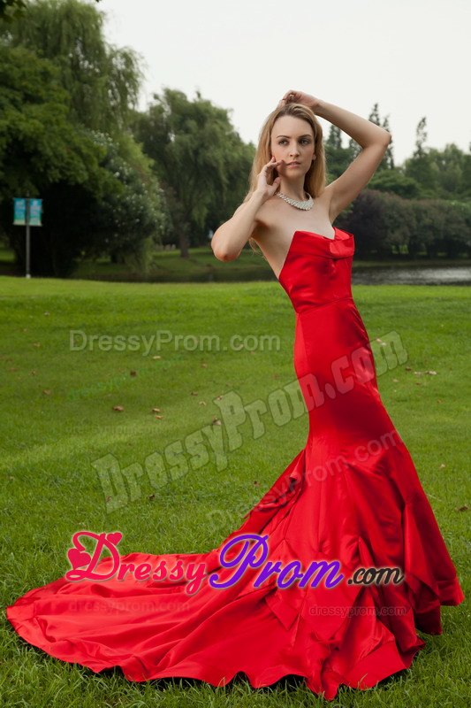 Court Train Mermaid Sweetheart Red Dress for Prom Princess