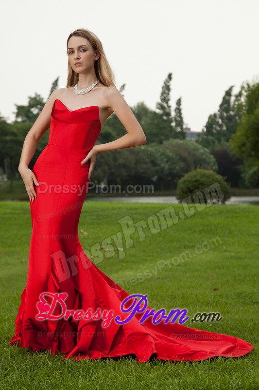 Court Train Mermaid Sweetheart Red Dress for Prom Princess