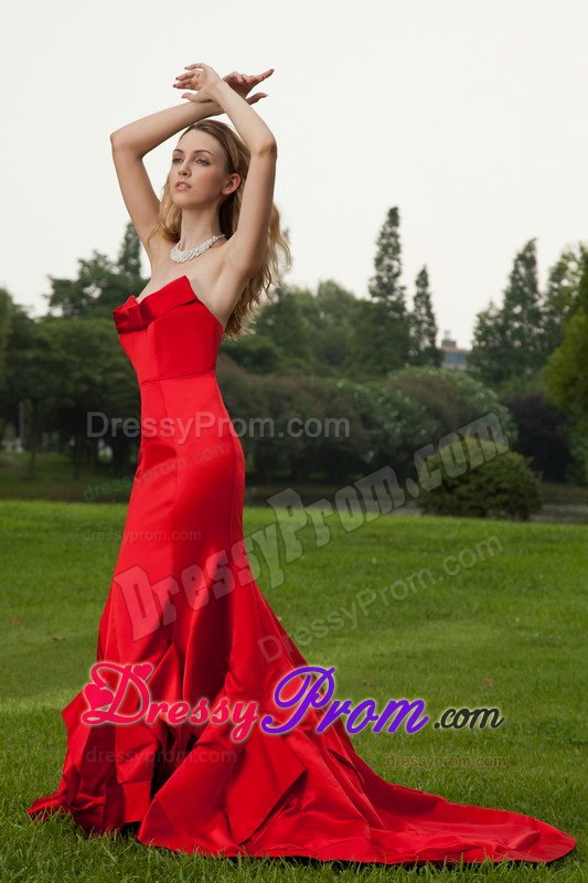 Court Train Mermaid Sweetheart Red Dress for Prom Princess