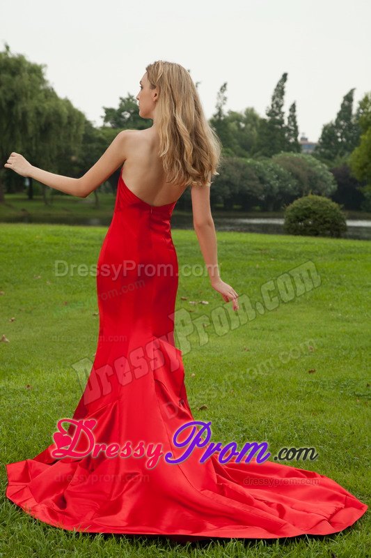 Court Train Mermaid Sweetheart Red Dress for Prom Princess