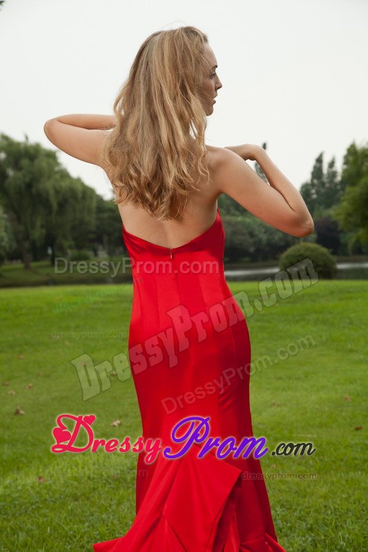Court Train Mermaid Sweetheart Red Dress for Prom Princess