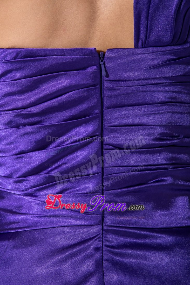 New Purple One Shoulder Ruched Slitted Dress for Prom Queen