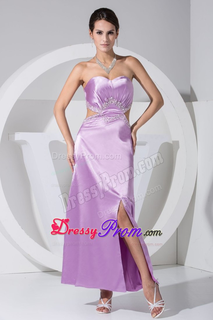 Sweetheart Beaded Slitted Lavender Dress for Prom with Cutouts