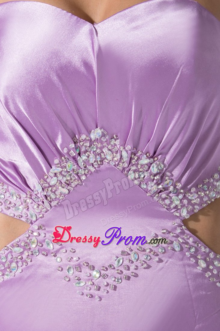 Sweetheart Beaded Slitted Lavender Dress for Prom with Cutouts