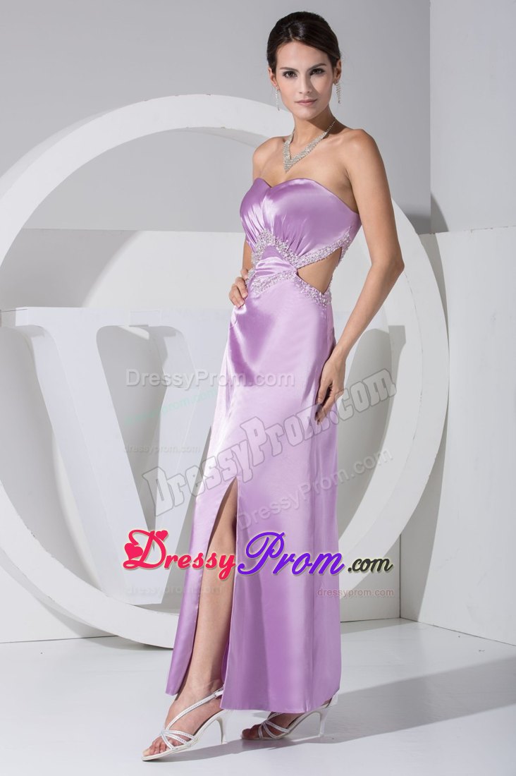 Sweetheart Beaded Slitted Lavender Dress for Prom with Cutouts
