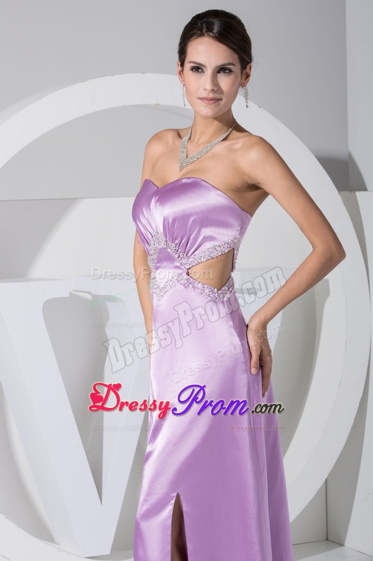 Sweetheart Beaded Slitted Lavender Dress for Prom with Cutouts