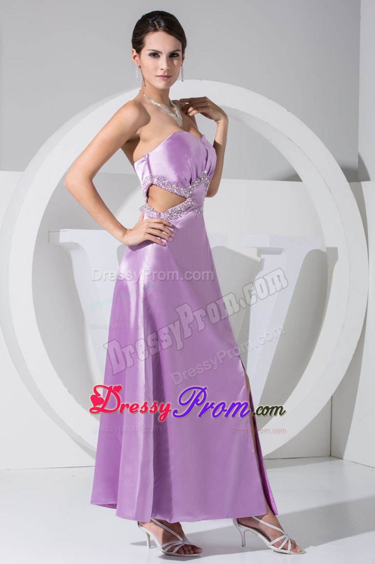 Sweetheart Beaded Slitted Lavender Dress for Prom with Cutouts