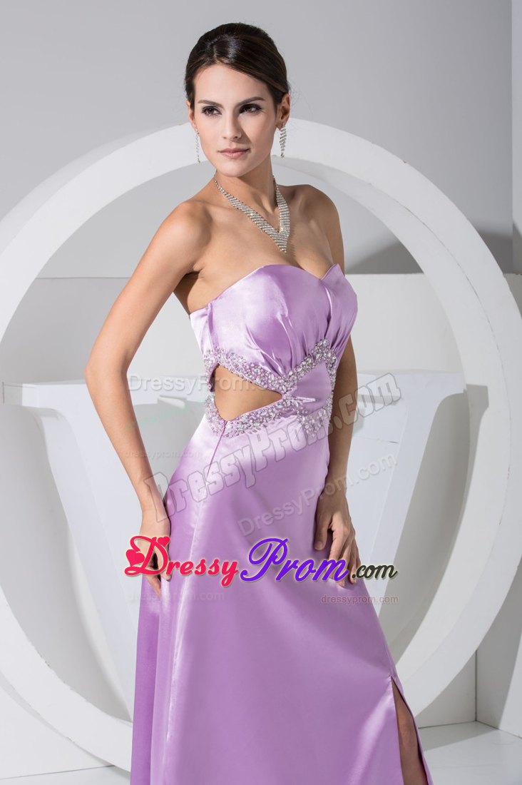 Sweetheart Beaded Slitted Lavender Dress for Prom with Cutouts