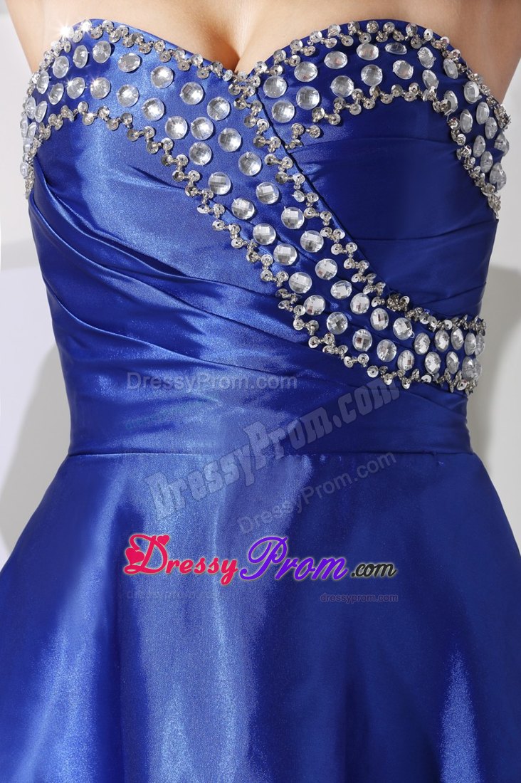 Fabulous Beaded Ruched Royal Blue High-low Prom Dresses