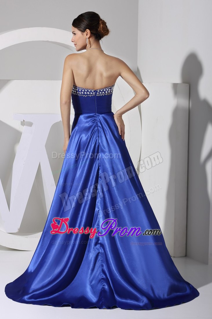 Fabulous Beaded Ruched Royal Blue High-low Prom Dresses