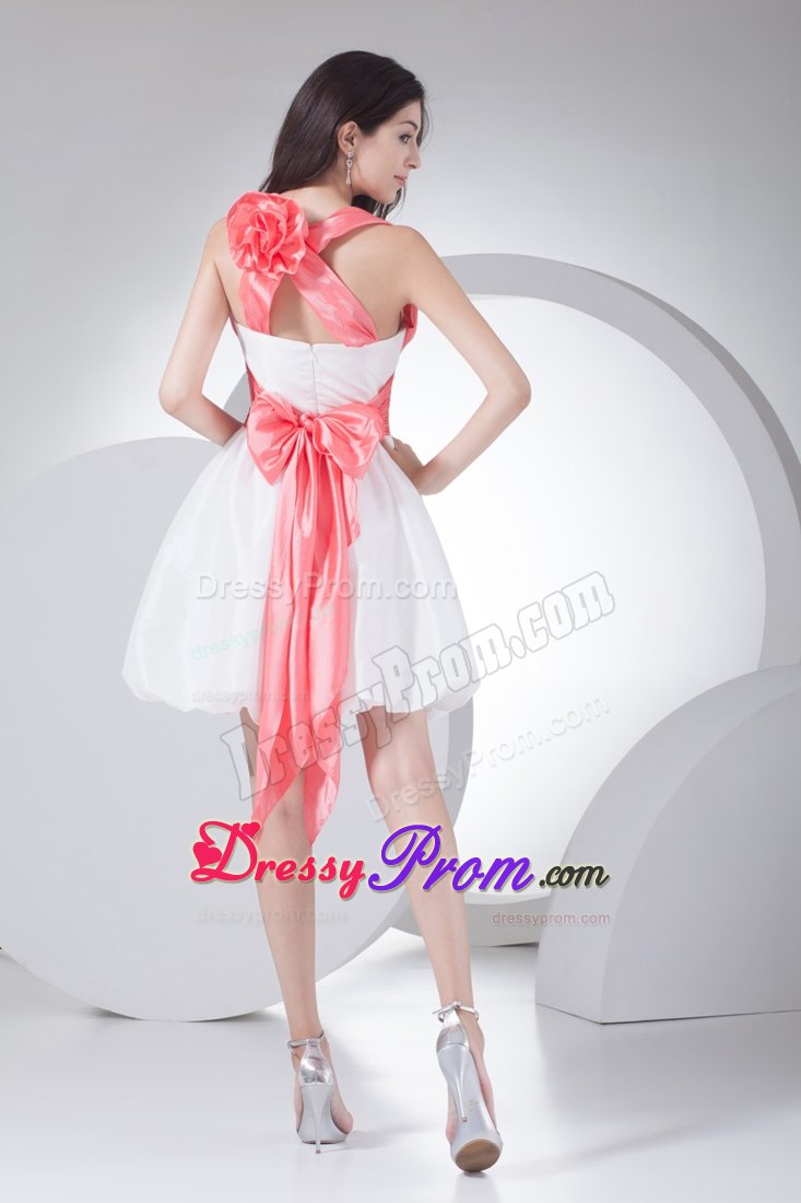 White A-line Straps Prom Dress for Girls with Hand Flower and Sash