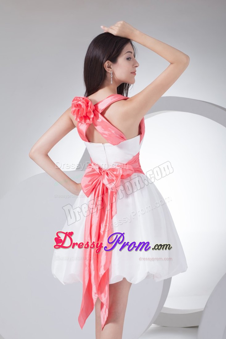 White A-line Straps Prom Dress for Girls with Hand Flower and Sash