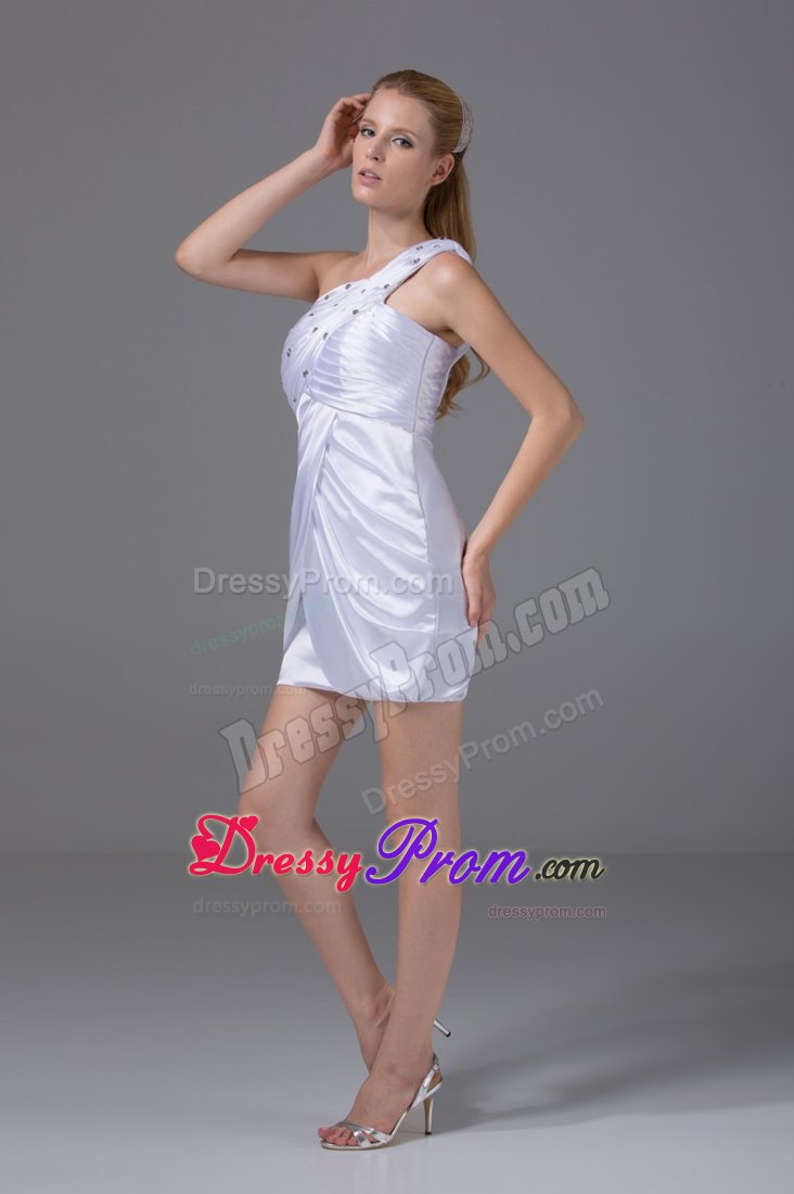 White One Shoulder Prom Dress for Ladies with Beading and Ruche