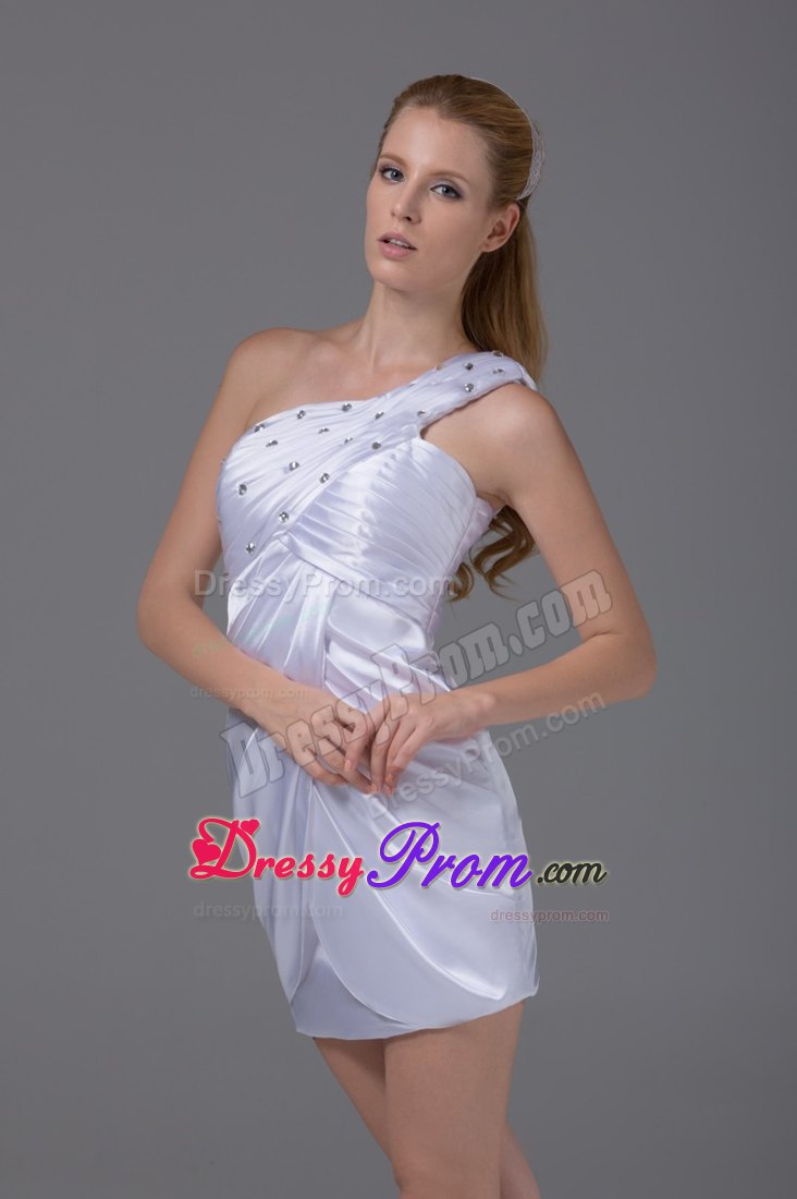 White One Shoulder Prom Dress for Ladies with Beading and Ruche