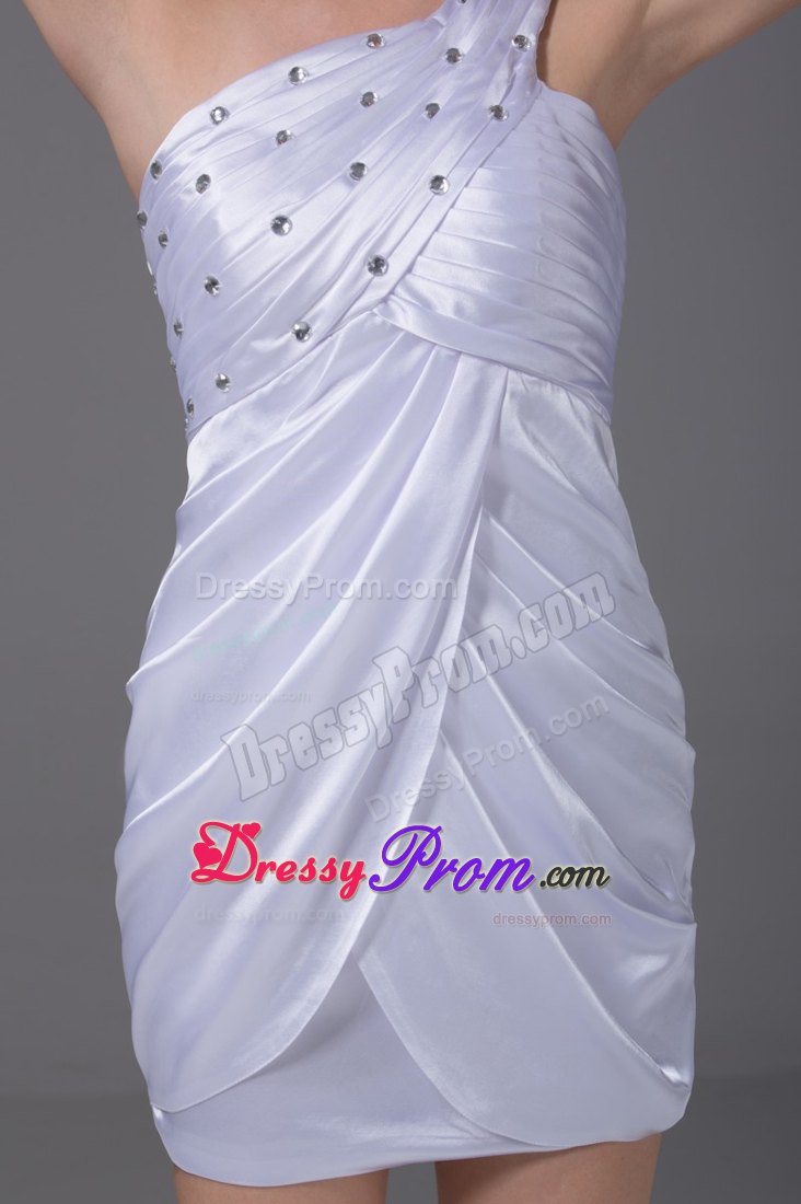 White One Shoulder Prom Dress for Ladies with Beading and Ruche