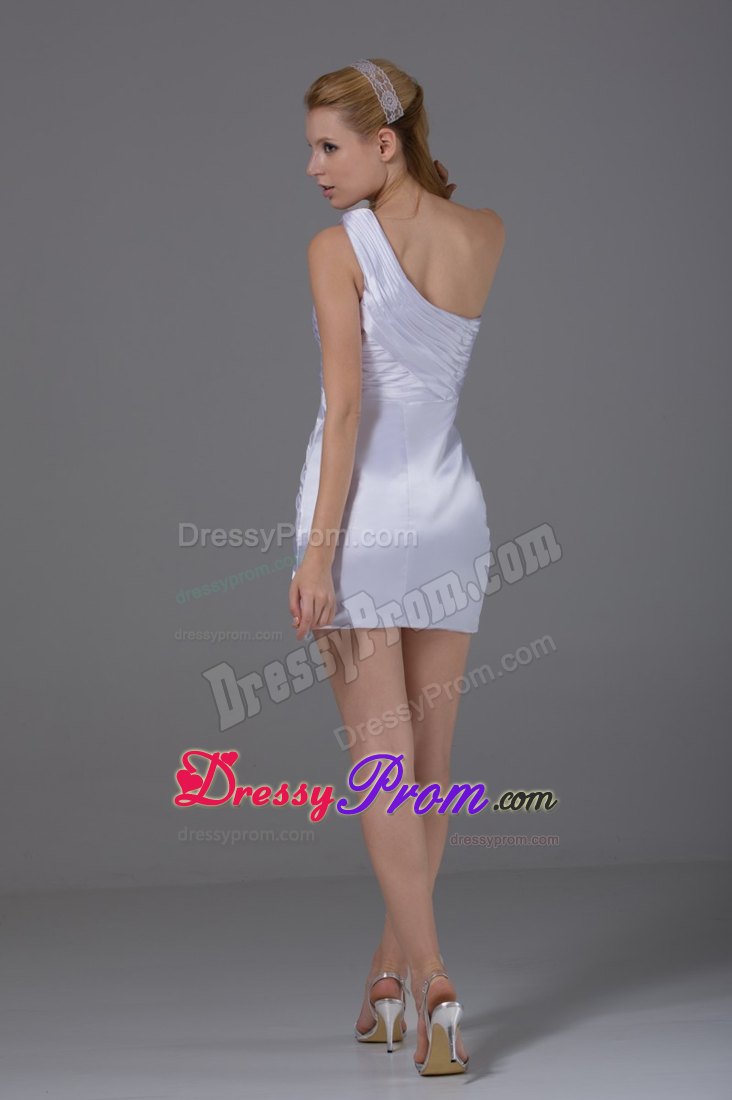 White One Shoulder Prom Dress for Ladies with Beading and Ruche