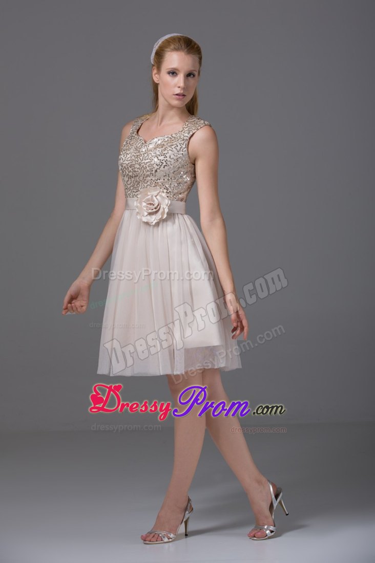 A-line Round Split Neck Prom Homecoming Dress in Cream Color