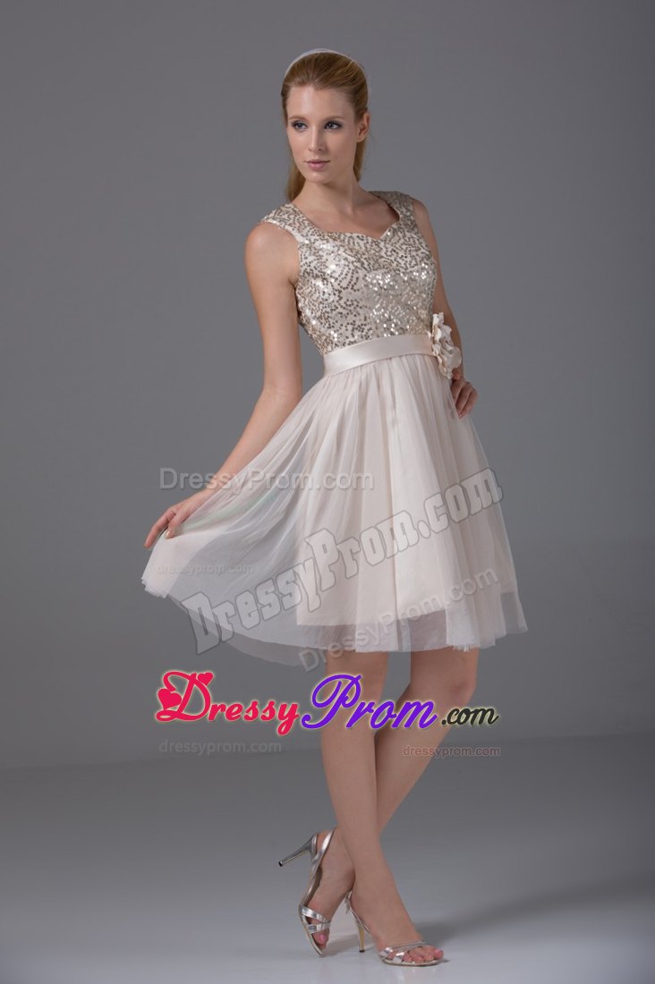 A-line Round Split Neck Prom Homecoming Dress in Cream Color
