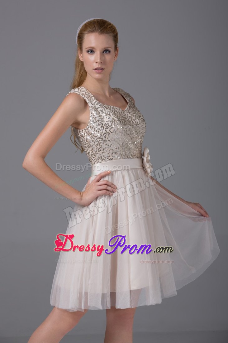A-line Round Split Neck Prom Homecoming Dress in Cream Color