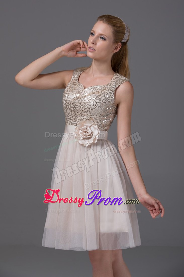A-line Round Split Neck Prom Homecoming Dress in Cream Color