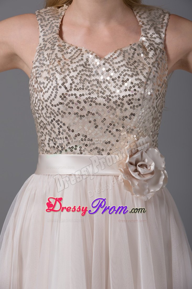 A-line Round Split Neck Prom Homecoming Dress in Cream Color