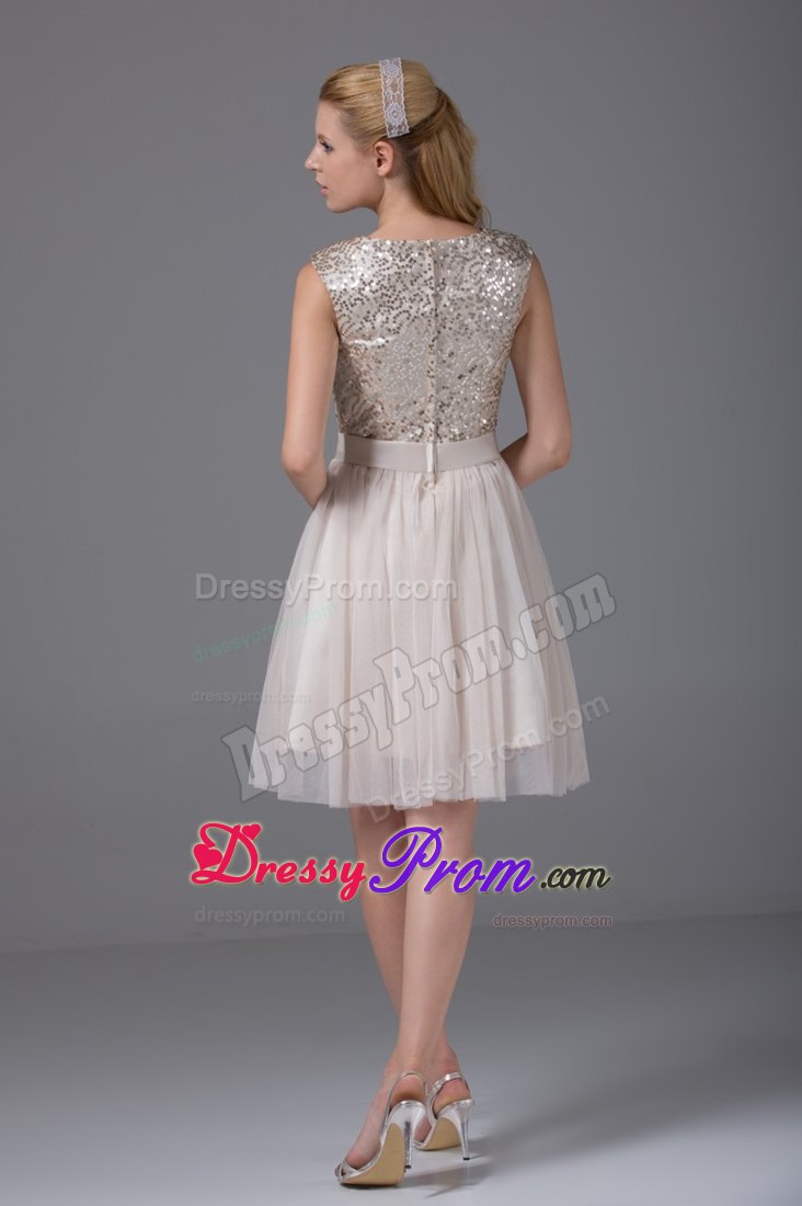 A-line Round Split Neck Prom Homecoming Dress in Cream Color
