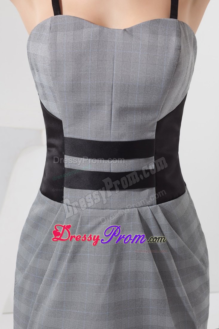 Plaid Grey Mini-length Prom Dress for Girls with Spaghetti Straps