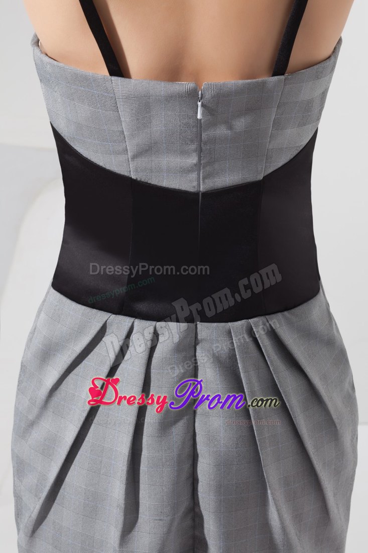 Plaid Grey Mini-length Prom Dress for Girls with Spaghetti Straps