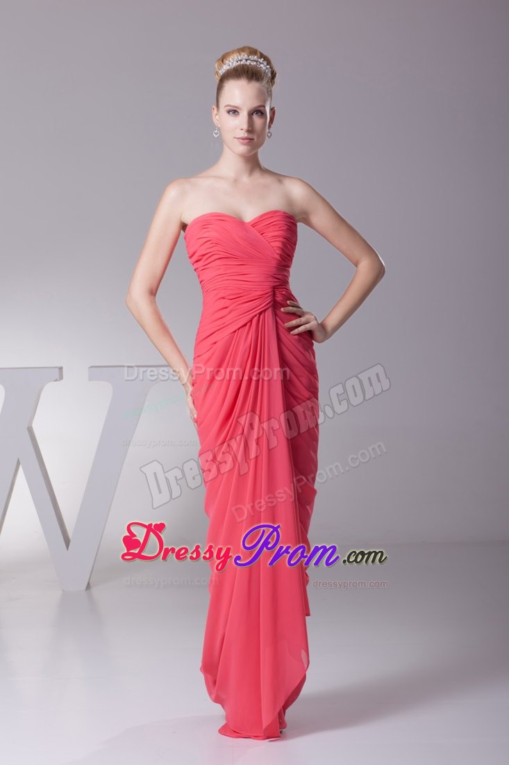 Sweetheart Watermelon Chiffon Prom Gowns with Ruche in Bathurst