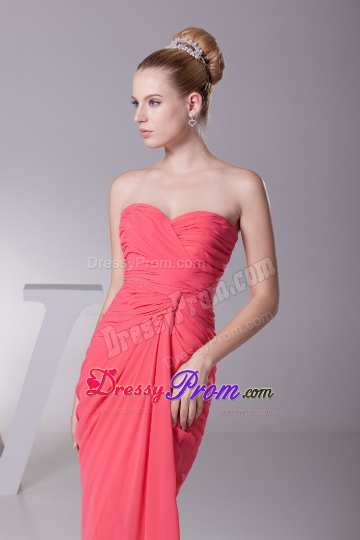 Sweetheart Watermelon Chiffon Prom Gowns with Ruche in Bathurst