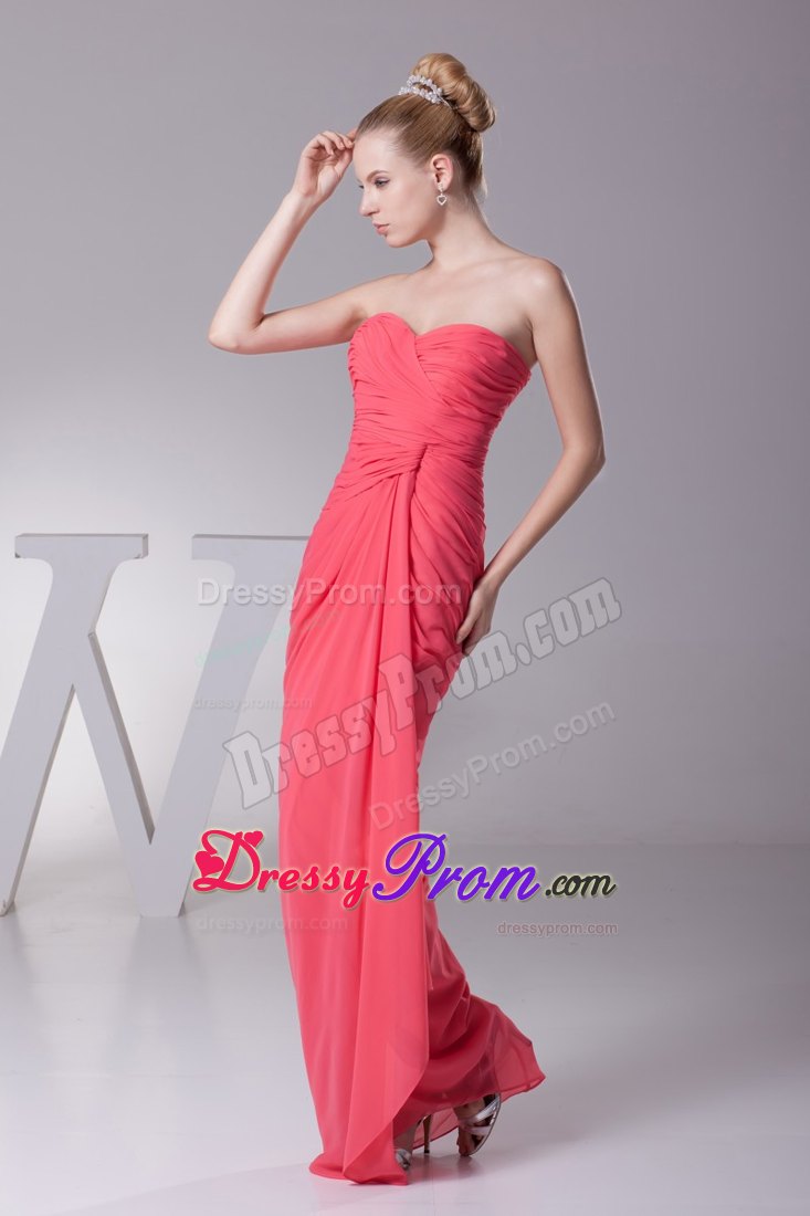 Sweetheart Watermelon Chiffon Prom Gowns with Ruche in Bathurst