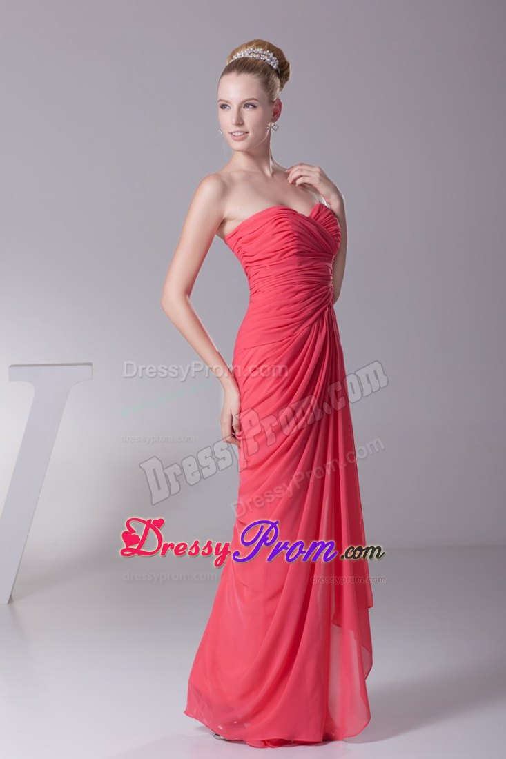 Sweetheart Watermelon Chiffon Prom Gowns with Ruche in Bathurst