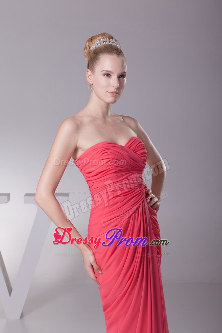 Sweetheart Watermelon Chiffon Prom Gowns with Ruche in Bathurst
