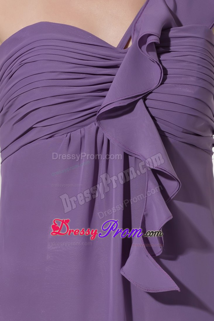 Empire One Shoulder Chiffon Prom Gown in Purple with Ruche and Ruffles