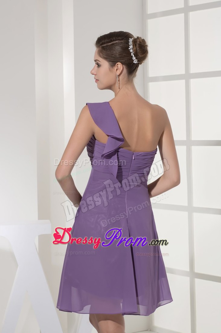 Empire One Shoulder Chiffon Prom Gown in Purple with Ruche and Ruffles
