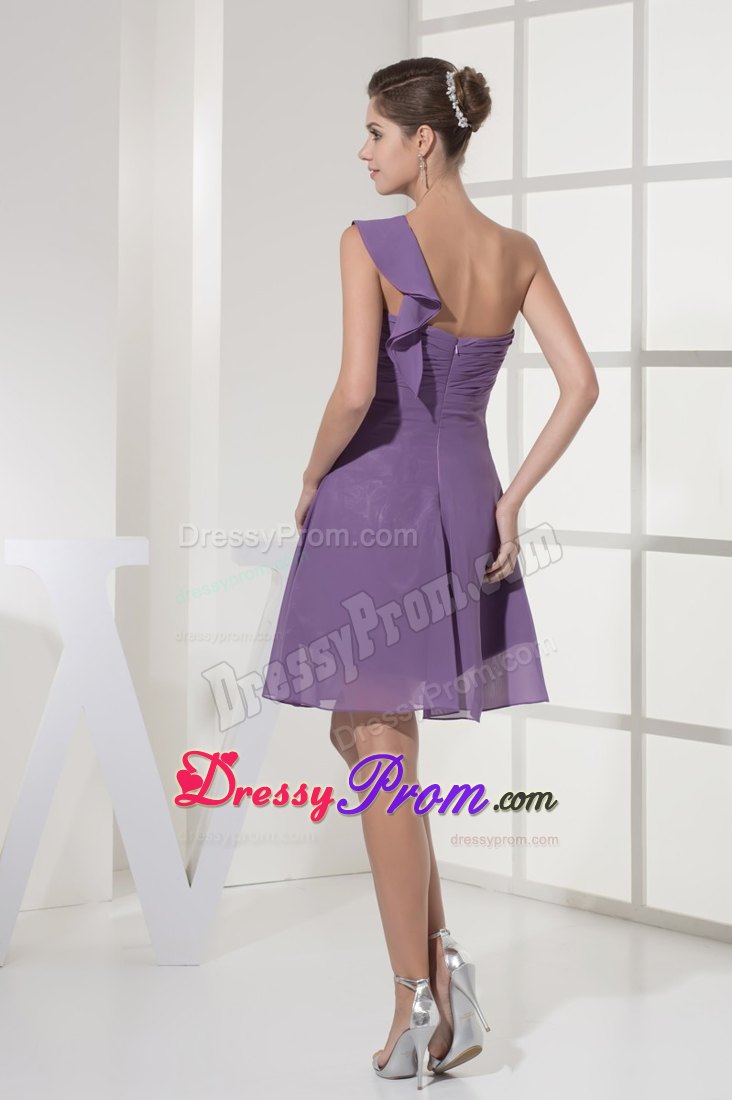 Empire One Shoulder Chiffon Prom Gown in Purple with Ruche and Ruffles