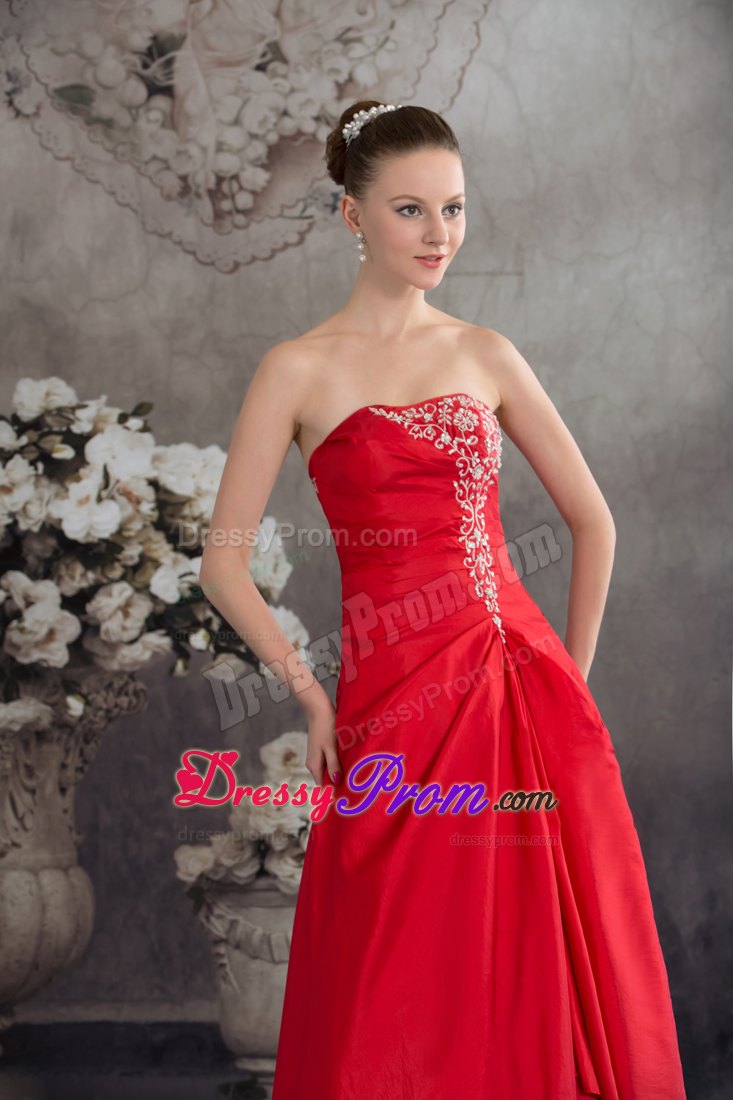 A-line Strapless Floor-length Red Prom Dress with Appliques in Ballarat