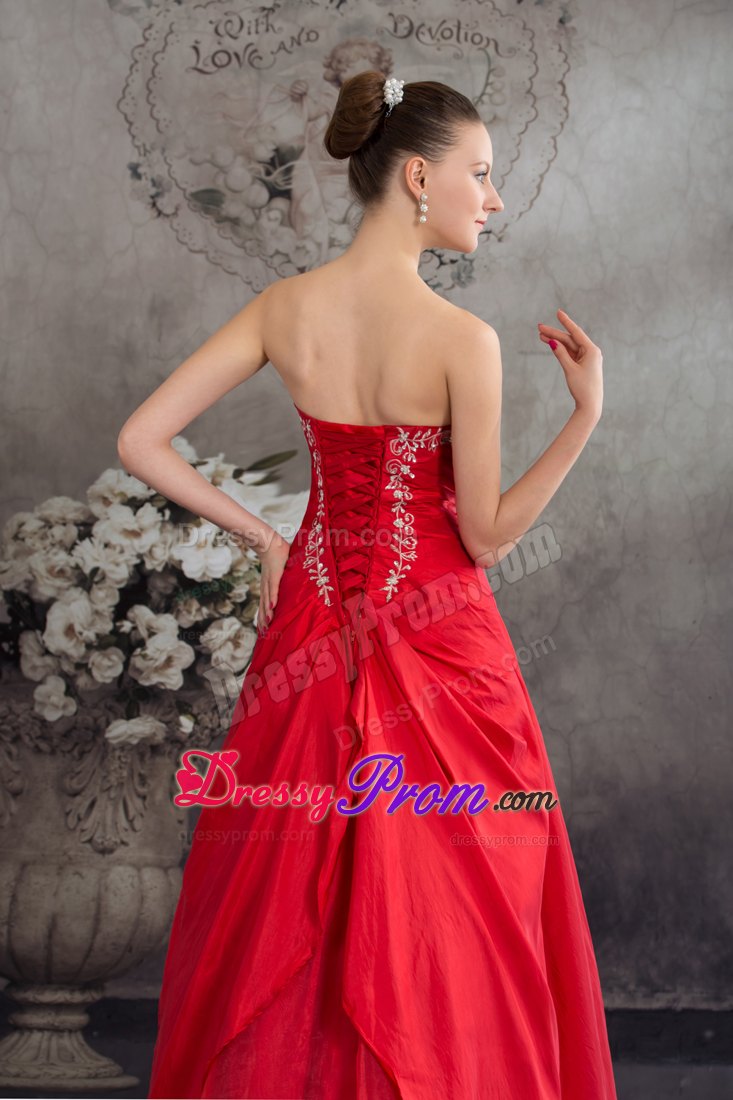 A-line Strapless Floor-length Red Prom Dress with Appliques in Ballarat