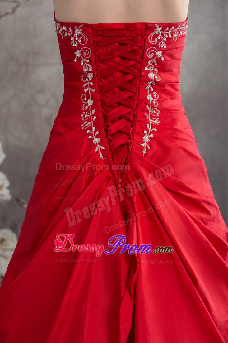 A-line Strapless Floor-length Red Prom Dress with Appliques in Ballarat