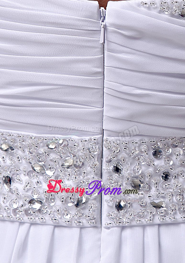 Simple Empire One Shoulder Beaded Ruched White Senior Prom