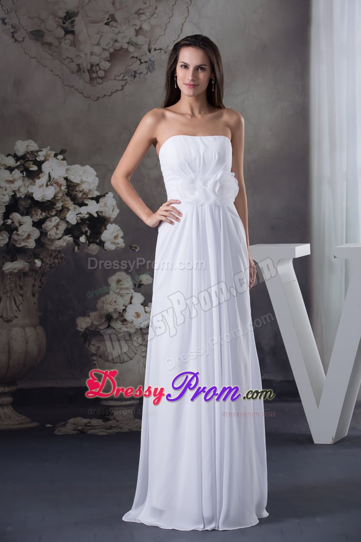 Empire Strapless Floor-length Hand Made Flowers Prom Dress in White